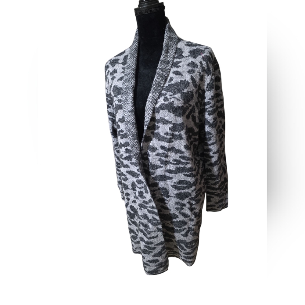 DKNY Black and Gray Patterned Long Cardigan Knitwear